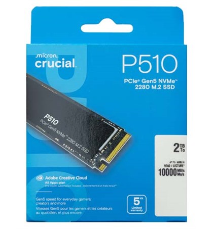 Crucial P510 2TB PCIe Gen5 NVMe 2280 M.2 SSD